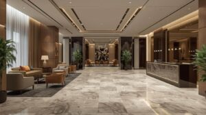 Hotel-like office reception with marble flooring