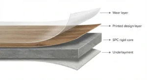 SPC flooring layer structure with rigid core