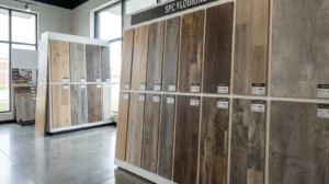 SPC flooring samples display in Dubai showroom