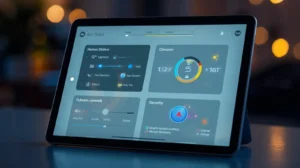 Smart home automation system controlling lighting security and climate in smart home interior 2026