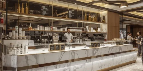 Modern Dubai cafe service counter designed for efficient service and smooth workflow