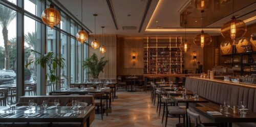 Warm lighting design in Dubai cafe creating a cozy and inviting atmosphere