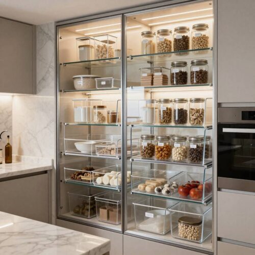 Luxury Dubai kitchen with transparent storage containers for easy access and organization