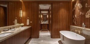 Wooden Finish Luxury Bathroom in Dubai