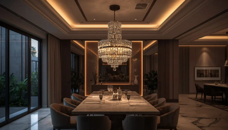 Elegant chandelier lighting in a luxury dining space