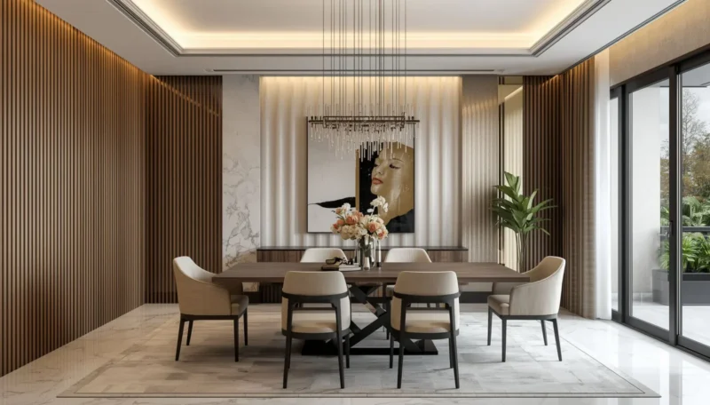 Modern wall panels in an elegant dining space
