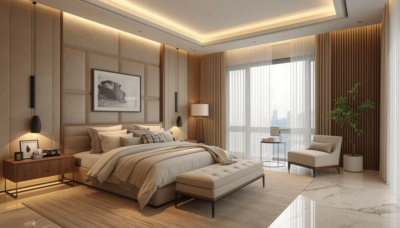 Personalized modern bedroom with soft neutral decor