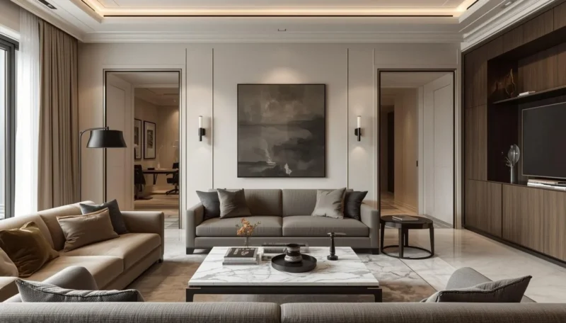 neutral color palette with warm textures and stylish living room decor