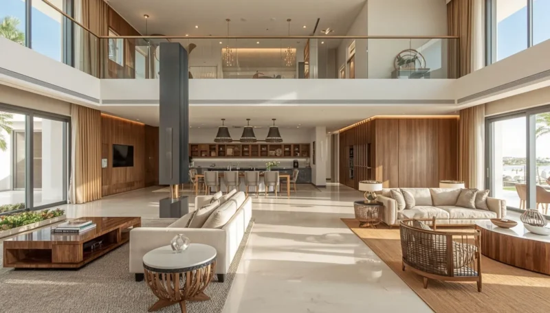 spacious luxury villa living area with open interior layout in dubai