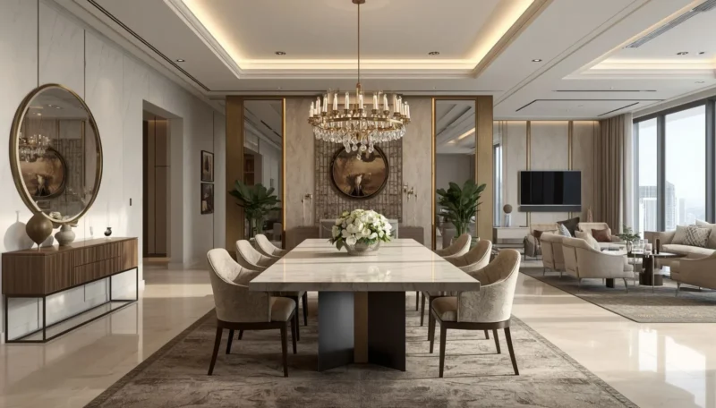 Open dining area with modern luxury interior design