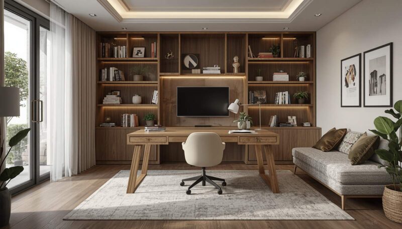Comfortable furniture in a luxury study room.