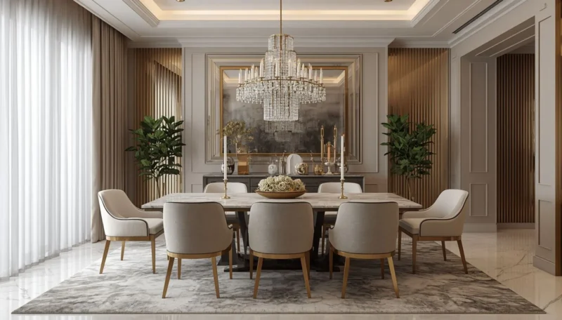 etallic accents in a contemporary dining room design