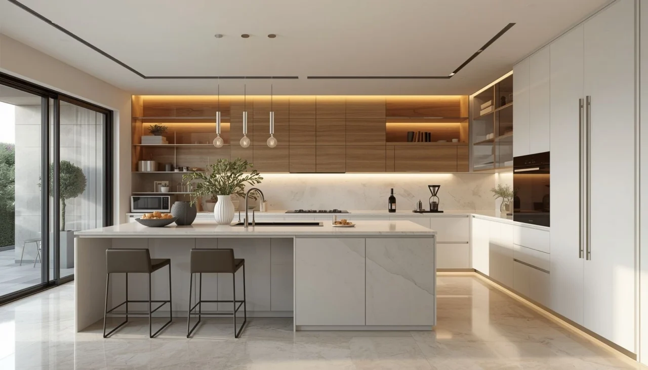 Minimal luxury kitchen design in Dubai villa