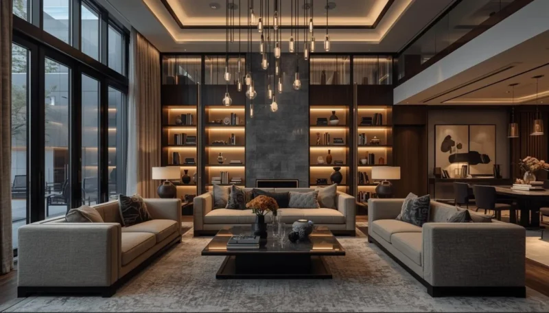 modern lighting setup with pendant lights and soft ambient glow indoors