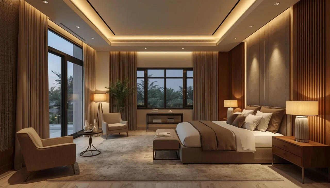 Warm ambient lighting in luxury Dubai interior