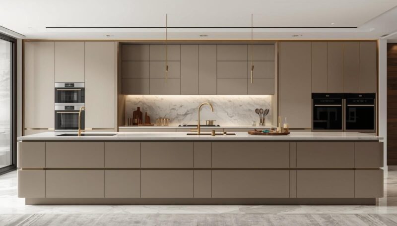 sleek handleless cabinets with minimalist interior appearance