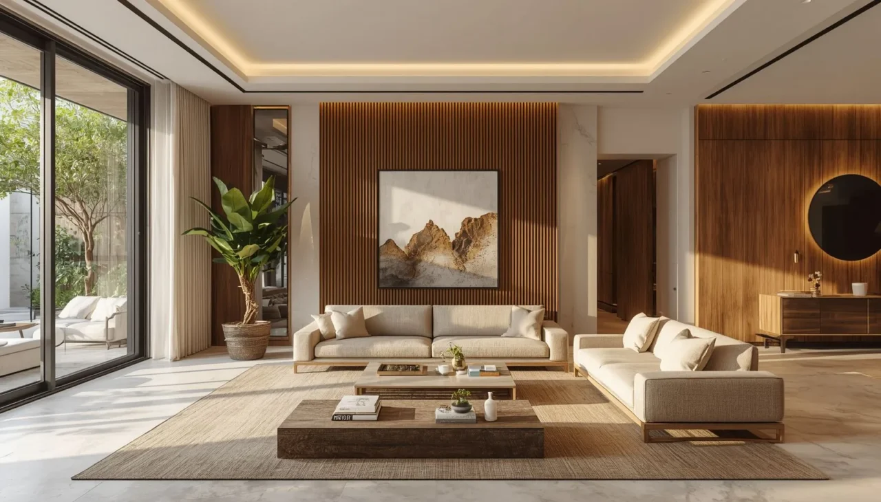 Natural wood and stone textures in modern interior