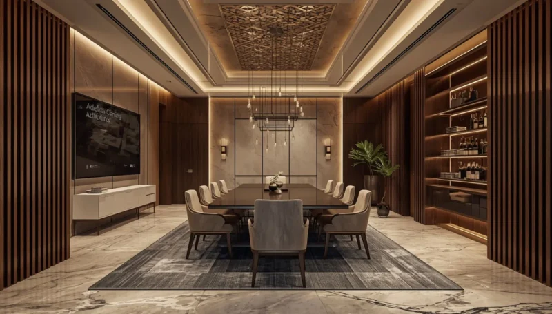 Smart commercial office interior with modern technology features