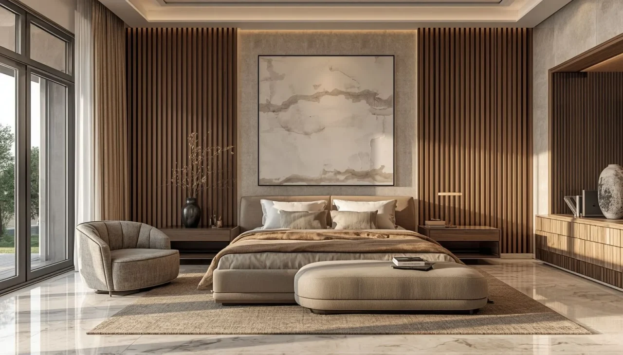 Textured statement wall in modern villa interior