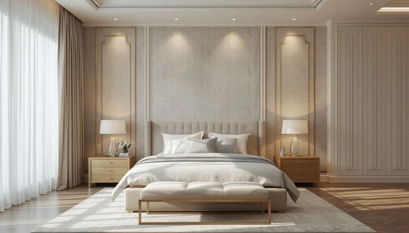Modern bedroom wallpaper design with luxury wall decor.