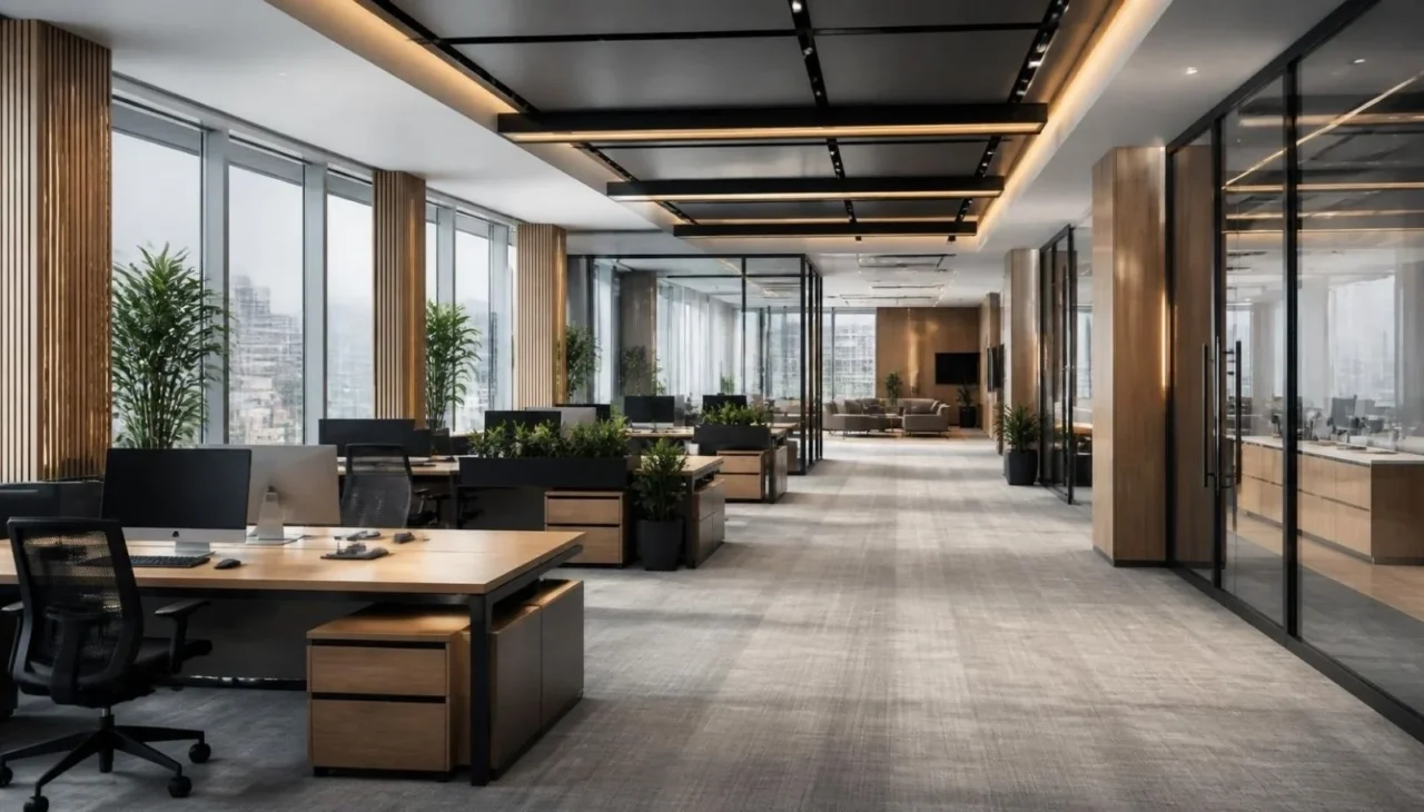 Ergonomic office chairs and adjustable desks in a modern workspace