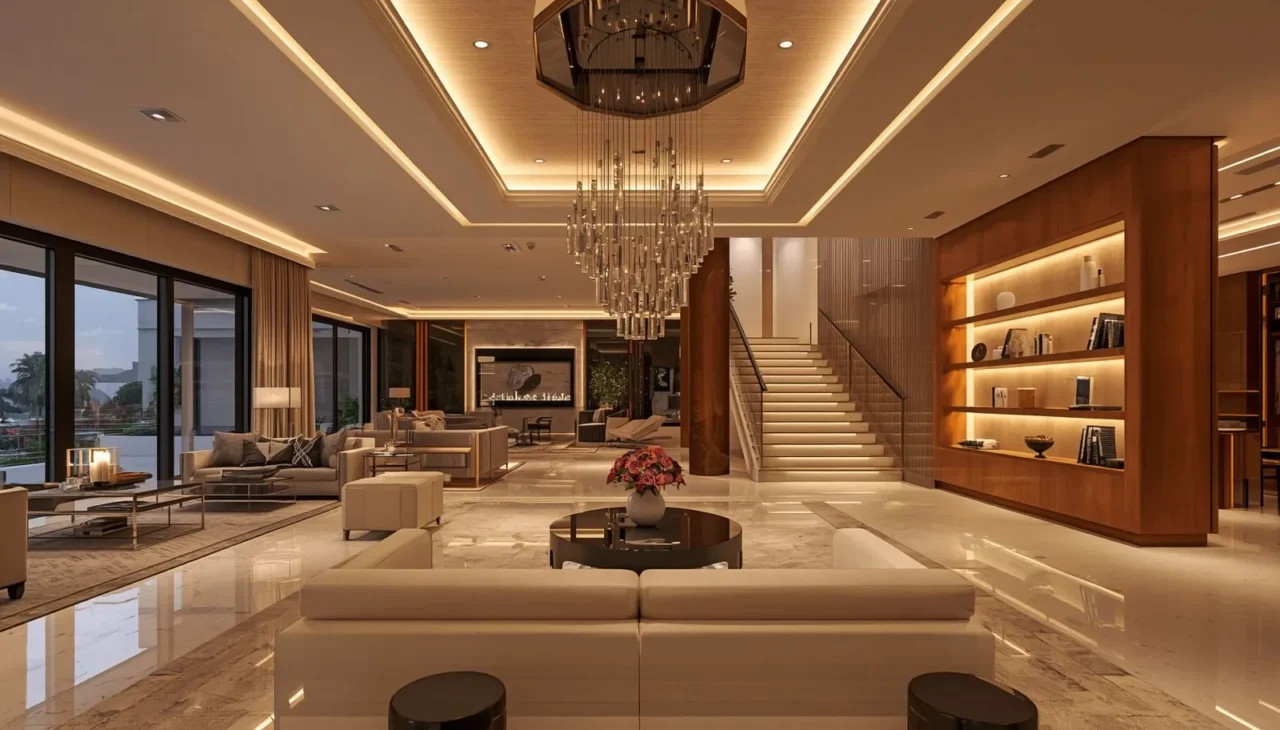 Architectural lighting in a Dubai villa creating warmth, depth, and elegance