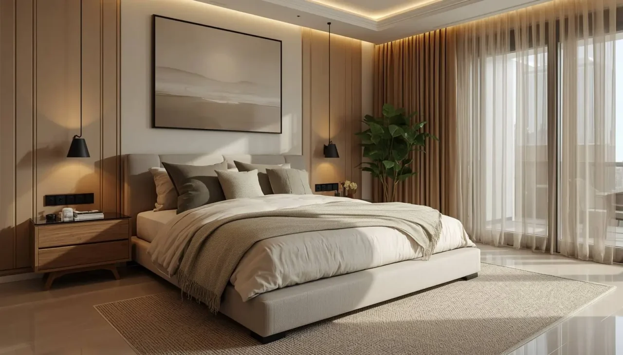 Soft neutral colors creating a calm bedroom atmosphere