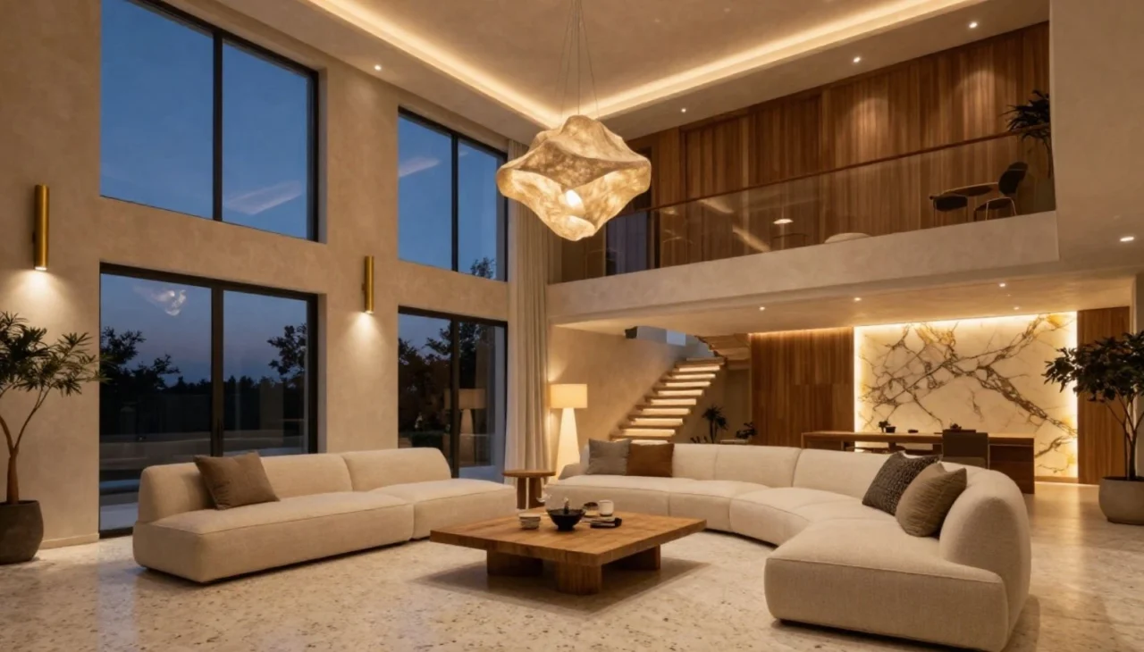Interior design trends for Dubai villas featuring layered lighting