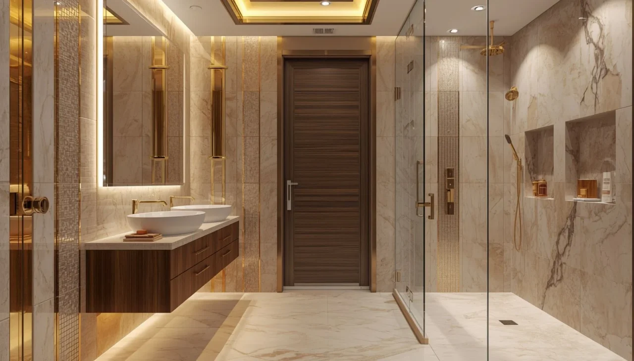Decorative bathroom tile design featuring metallic accents and premium decor tiles bathroom ideas