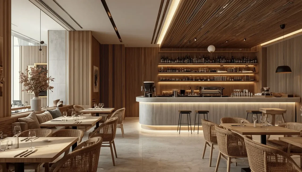 Contemporary Dubai cafe featuring minimalist décor and modern seating arrangements