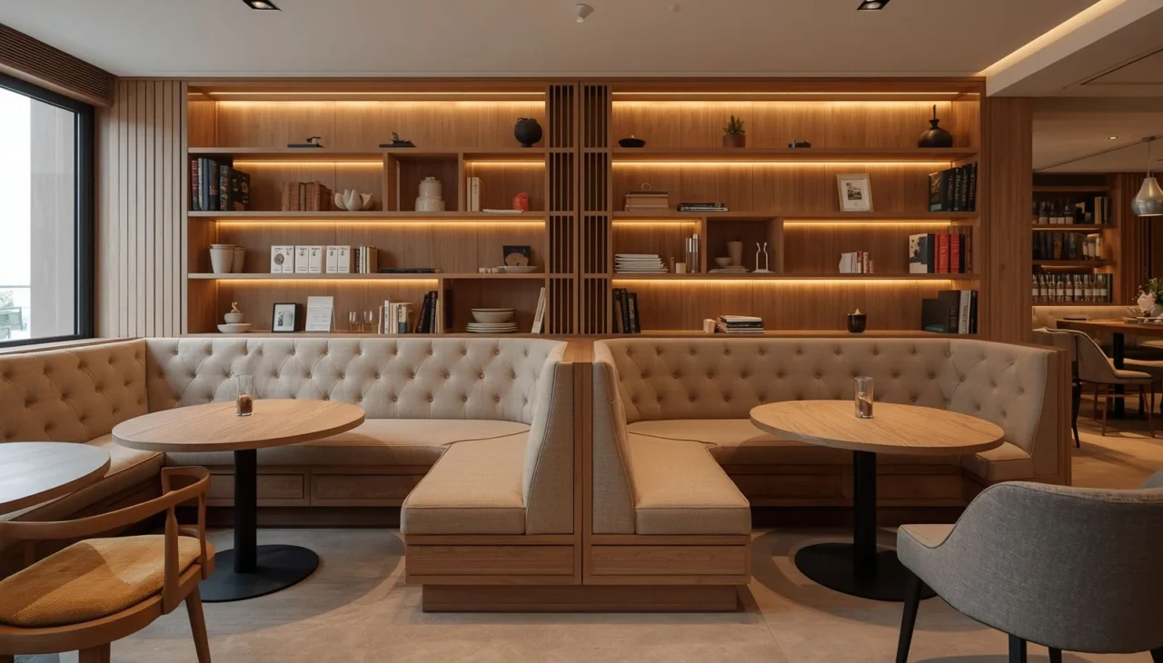 Space-saving furniture solutions for small cafe interior design and customer comfort