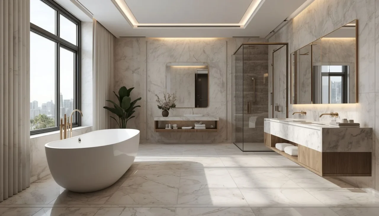 Neutral bathroom colors creating a calm and elegant atmosphere
