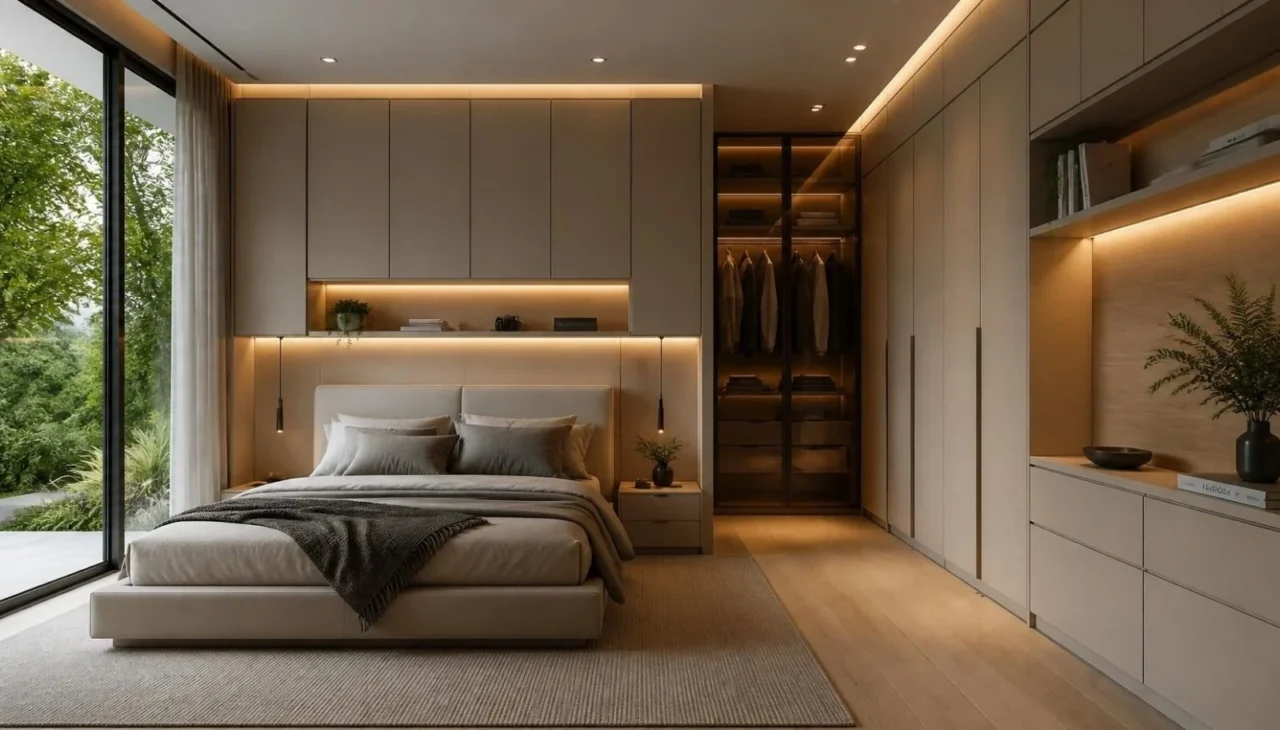 Built-in storage solutions for a clutter-free three-bedroom apartment